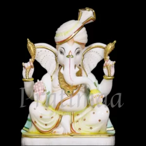 Ganesh Ji Marble Murti With White-Golden Finish